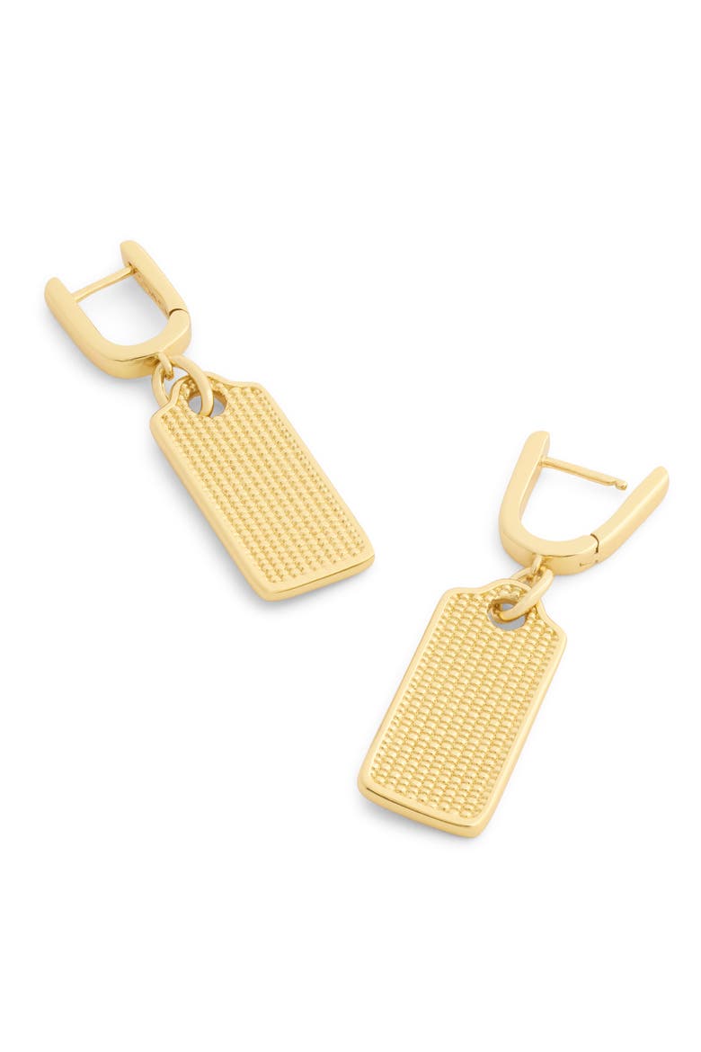Textured Hangtag Huggie Hoop Earrings, Alternate, color, GOLD