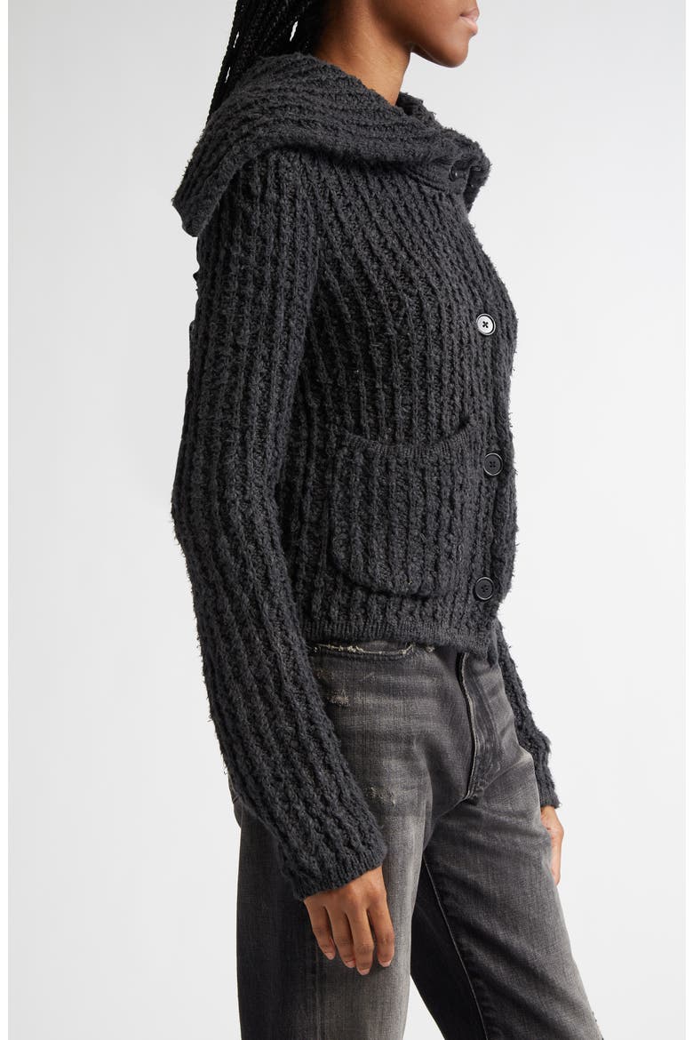 High Neck Shrunken Rib Cardigan, Alternate, color, WASHED BLACK