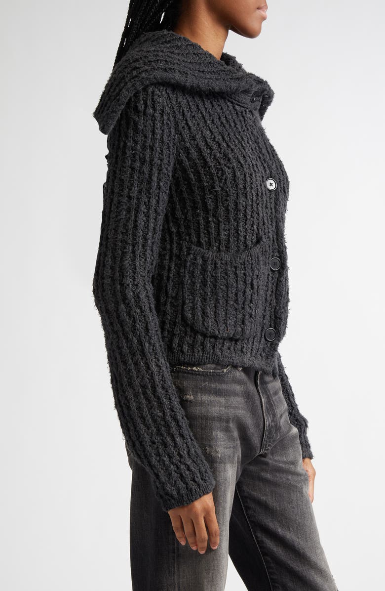 R13 High Neck Shrunken Rib Cardigan, Alternate, color, Washed Black