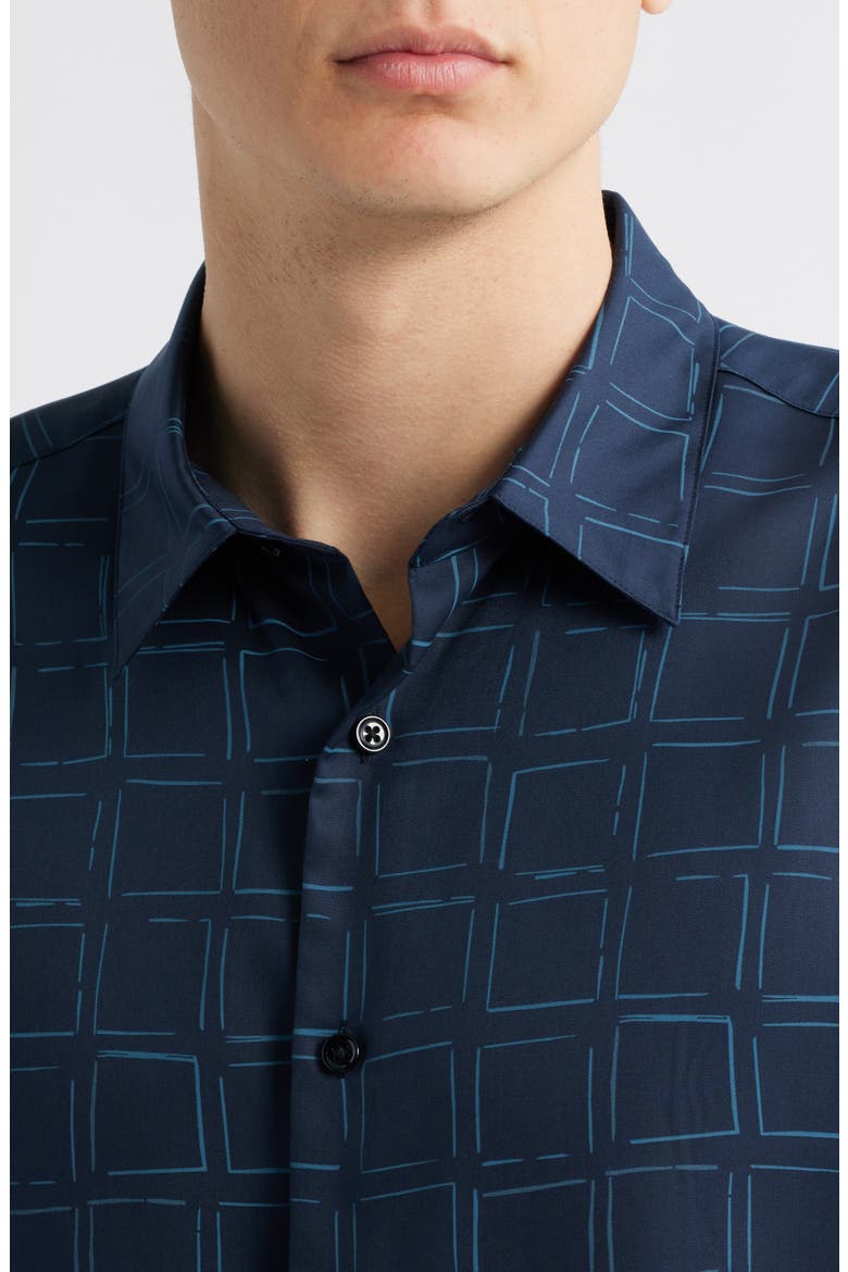 Irving Grid Print Short Sleeve Lyocell Button-Up Shirt, Alternate, color, BLUE MULTI