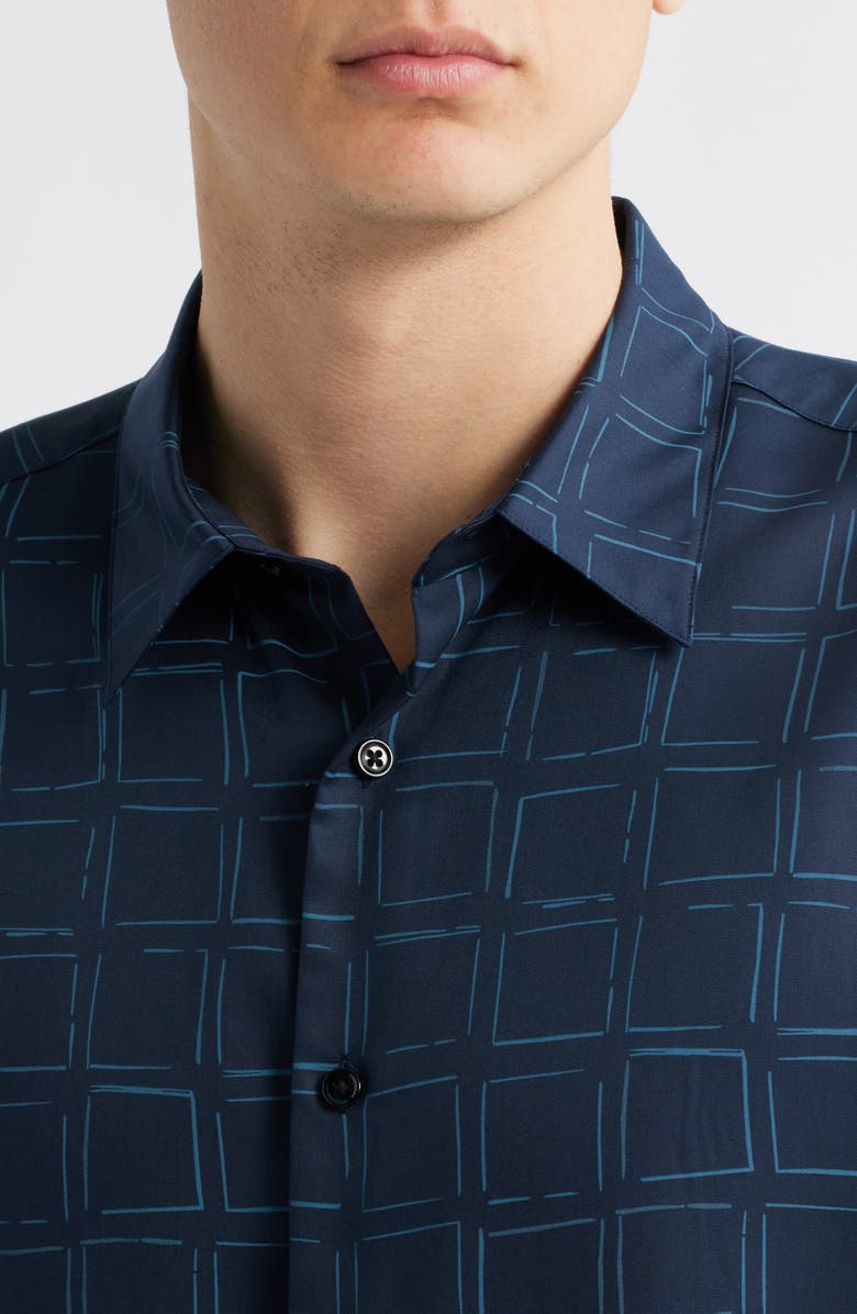Theory Irving Grid Print Short Sleeve Lyocell Button-Up Shirt, Alternate, color, Blue Multi