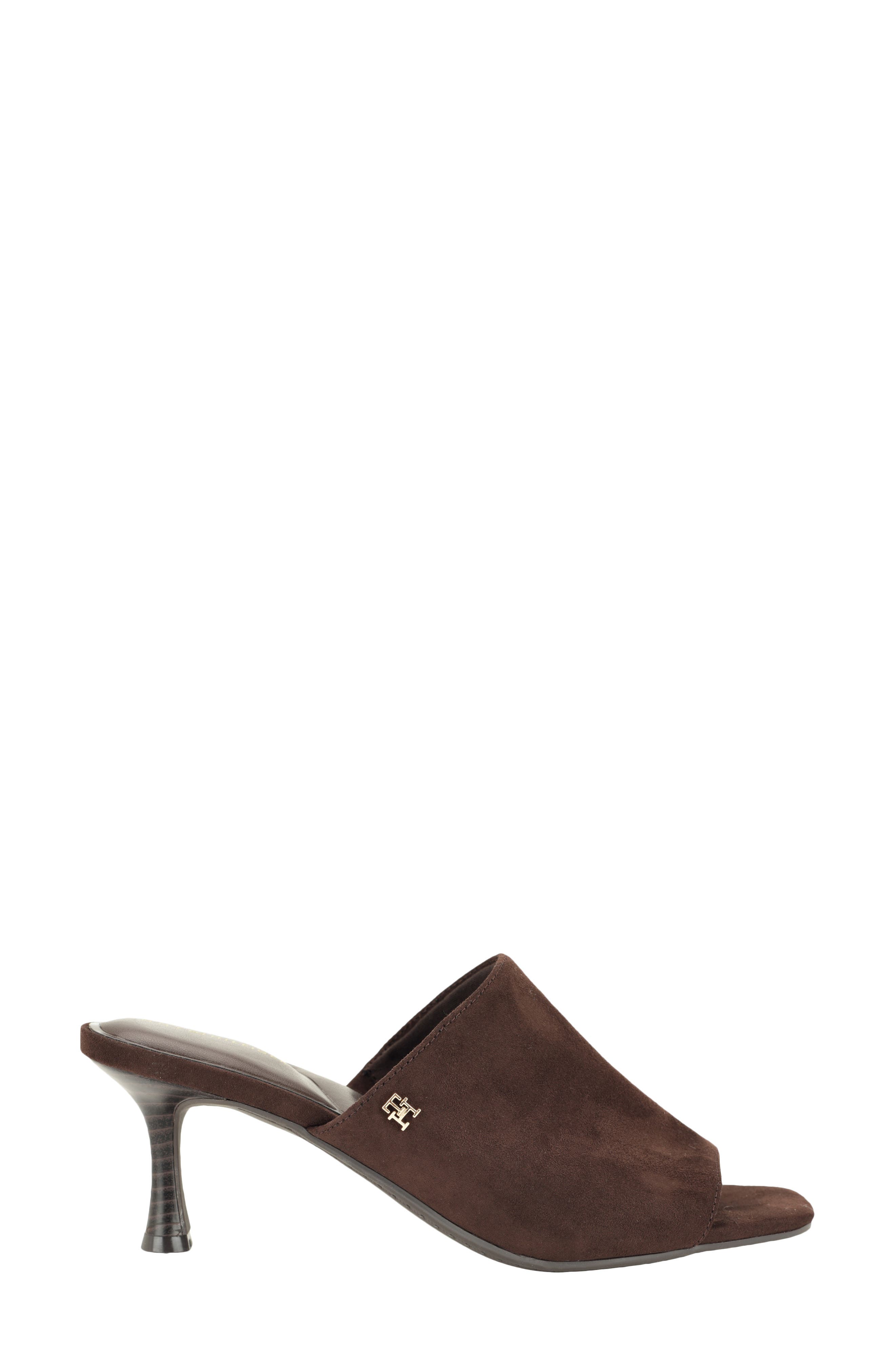 Sassey Faux Leather Slide Sandal, Alternate, color, DARK BROWN