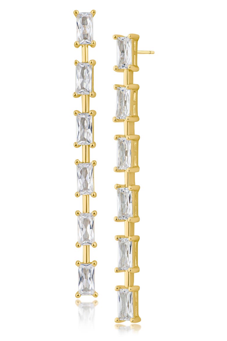 Baguette Cubic Zirconia Linear Drop Earrings, Main, color, GOLD