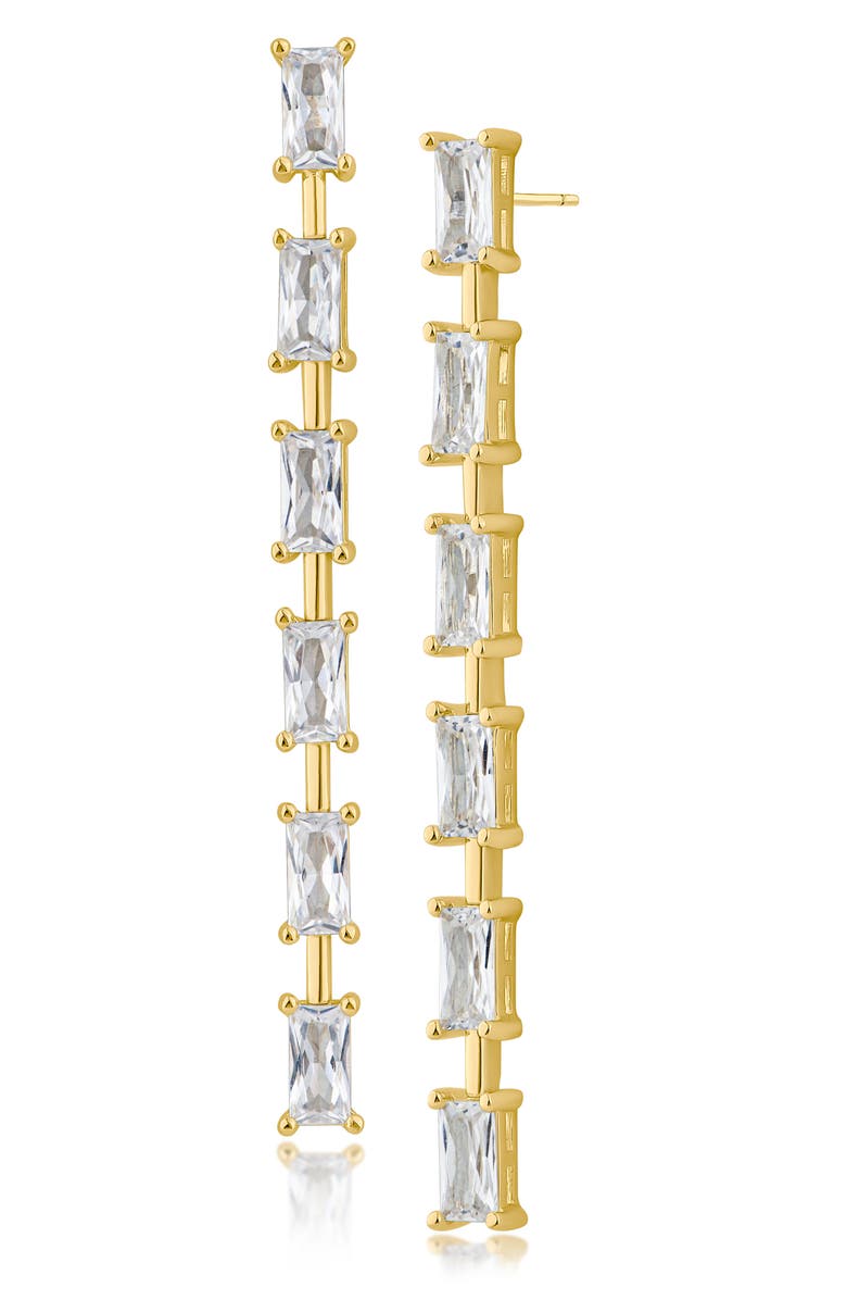 CZ by Kenneth Jay Lane Baguette Cubic Zirconia Linear Drop Earrings, Main, color, Gold