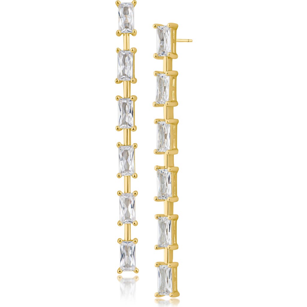 Cz By Kenneth Jay Lane Baguette Cubic Zirconia Linear Drop Earrings In Gold
