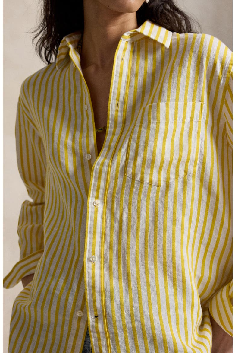 Oversize Button-Up Stripe Shirt, Alternate, color, WHITE-YELLOW