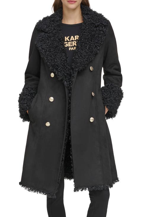 KARL LAGERFELD PARIS Women's Belted popular Faux-Fur-Collar Coat