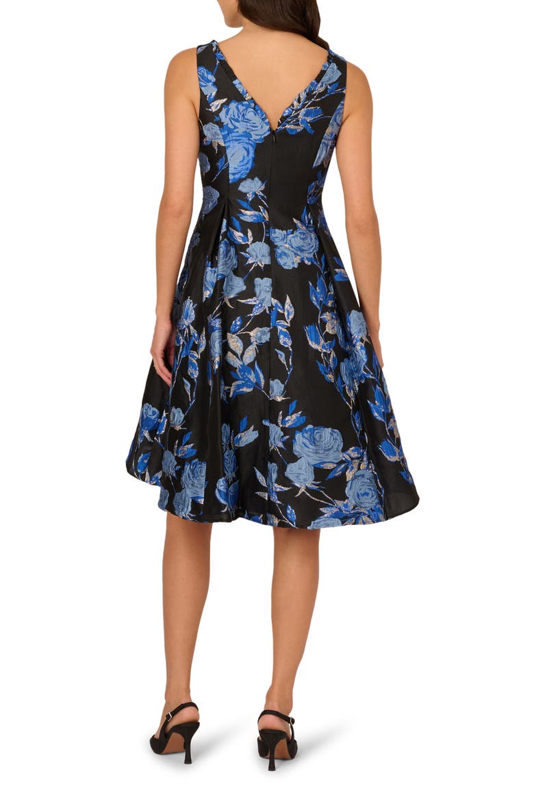 Floral Jacquard Fit & Flare Dress, Alternate, color, BLUE/ BLACK MULTI