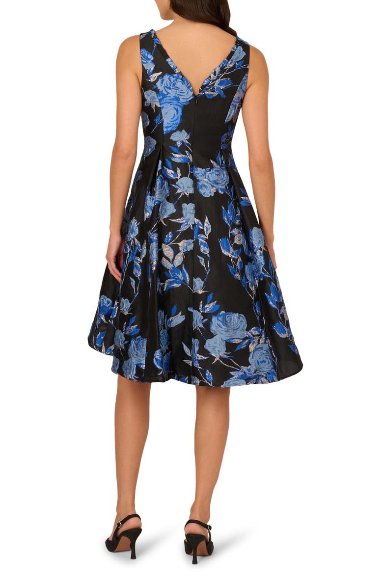 Adrianna Papell Floral Jacquard Fit & Flare Dress, Alternate, color, Blue/ Black Multi