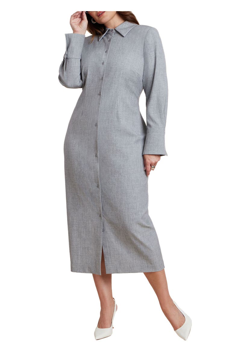 ELOQUII Collared Midi Dress, Main, color, Heather Grey