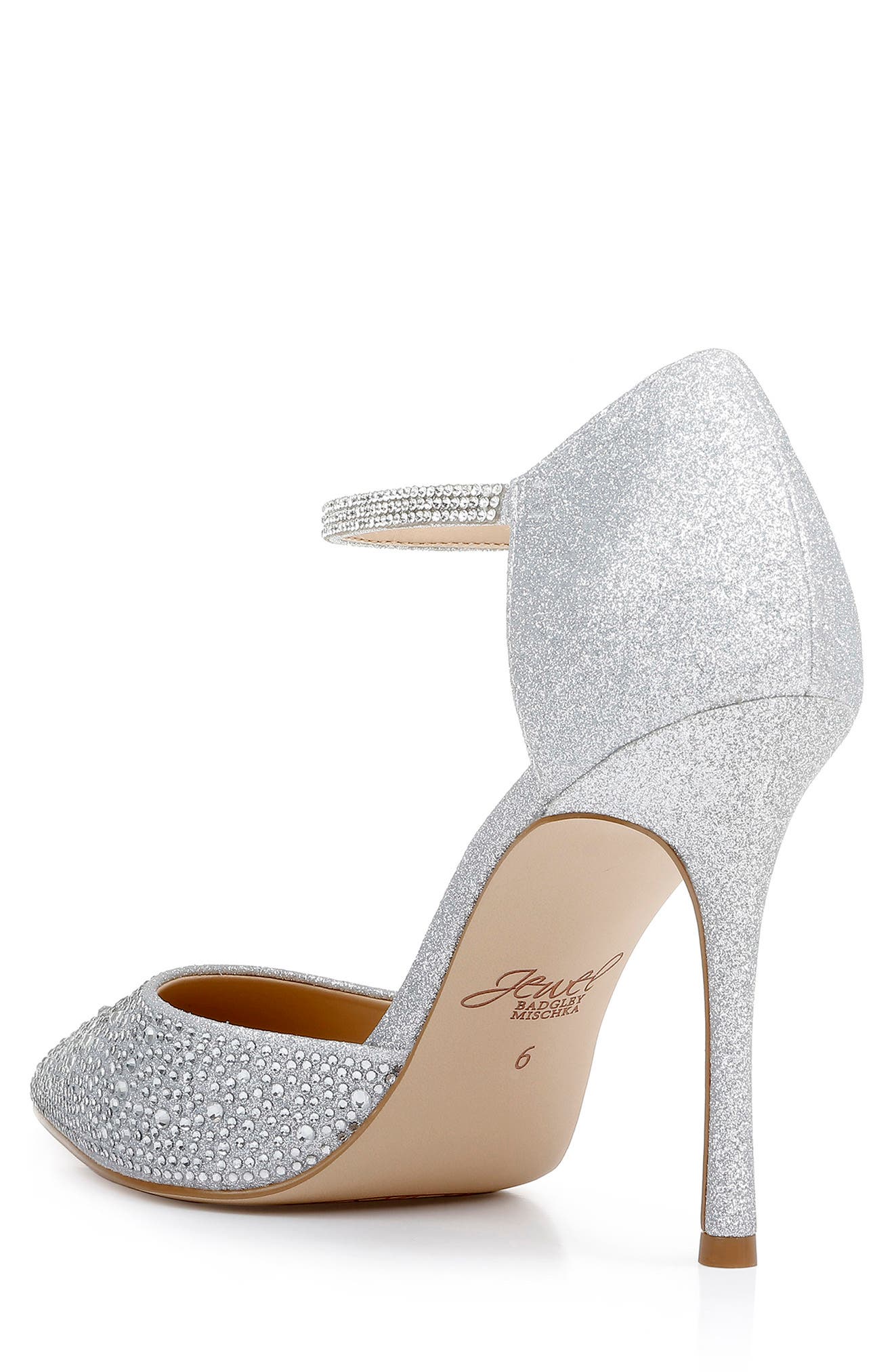 Jewel Badgley Mischka Jailene Ankle Strap Pump, Alternate, color, Silver Glitter