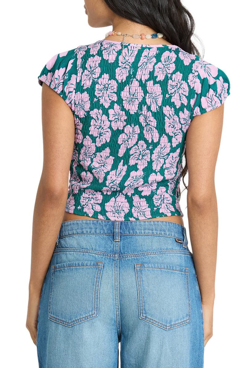 Billabong Crush on You Floral Smocked Top, Alternate, color, Deep Lagoon