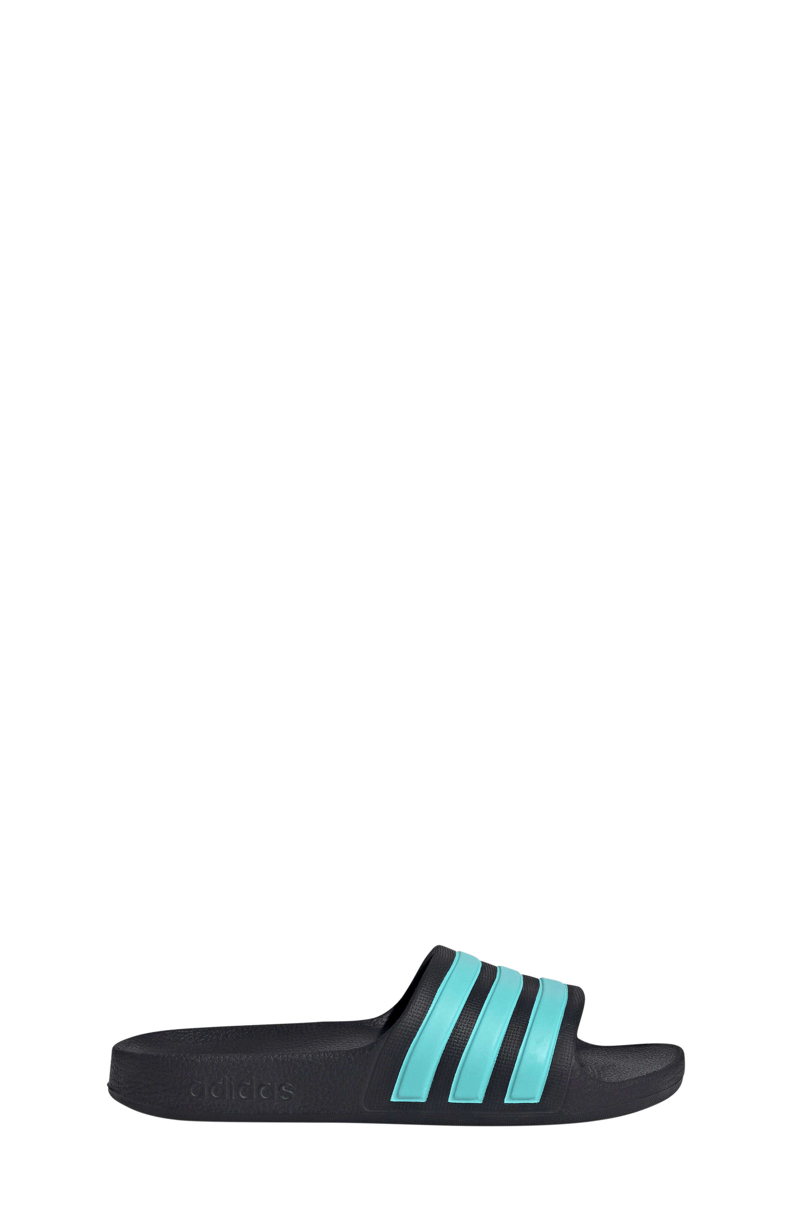 Adilette Shower Slide Sandal, Alternate, color, CORE BLACK/ FLASH AQUA