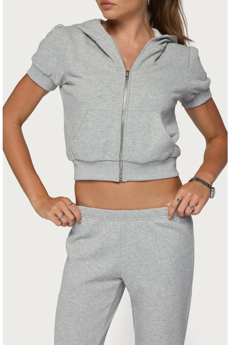 Rachel Short Sleeve Zip Hoodie, Main, color, GRAY-MELANGE