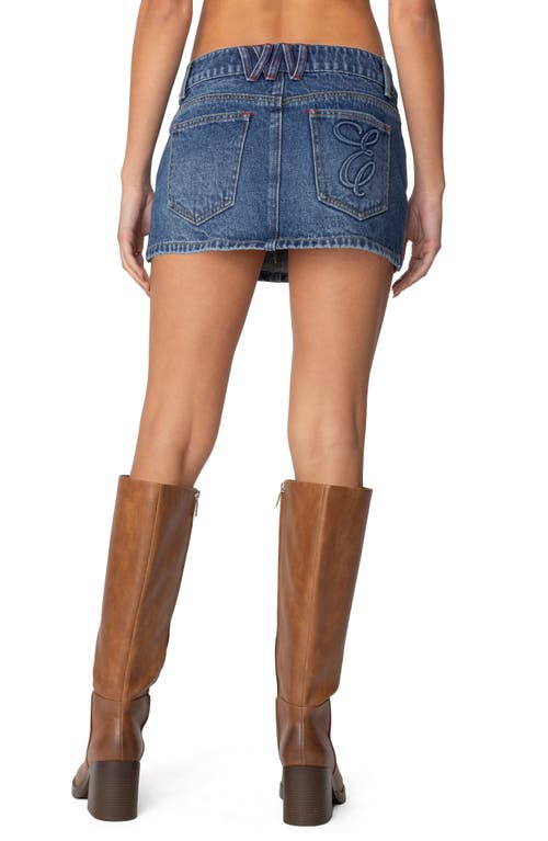Shop Edikted Embroidered Pocket Denim Miniskirt In Blue