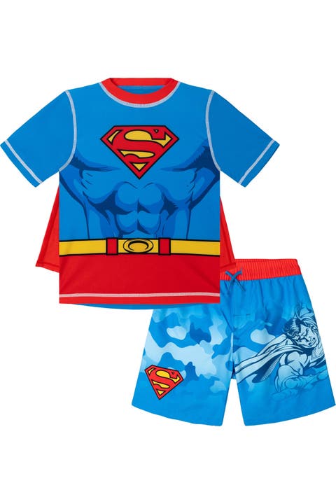 Justice League Superman Rash Guard and Swim Trunks Set