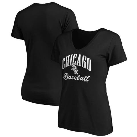 Women's Fanatics Branded Black Chicago White Sox Victory Script V-Neck T-Shirt