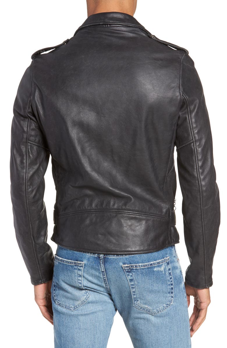 Schott NYC Hand Vintaged Cowhide Leather Motorcycle Jacket, Alternate, color, Black