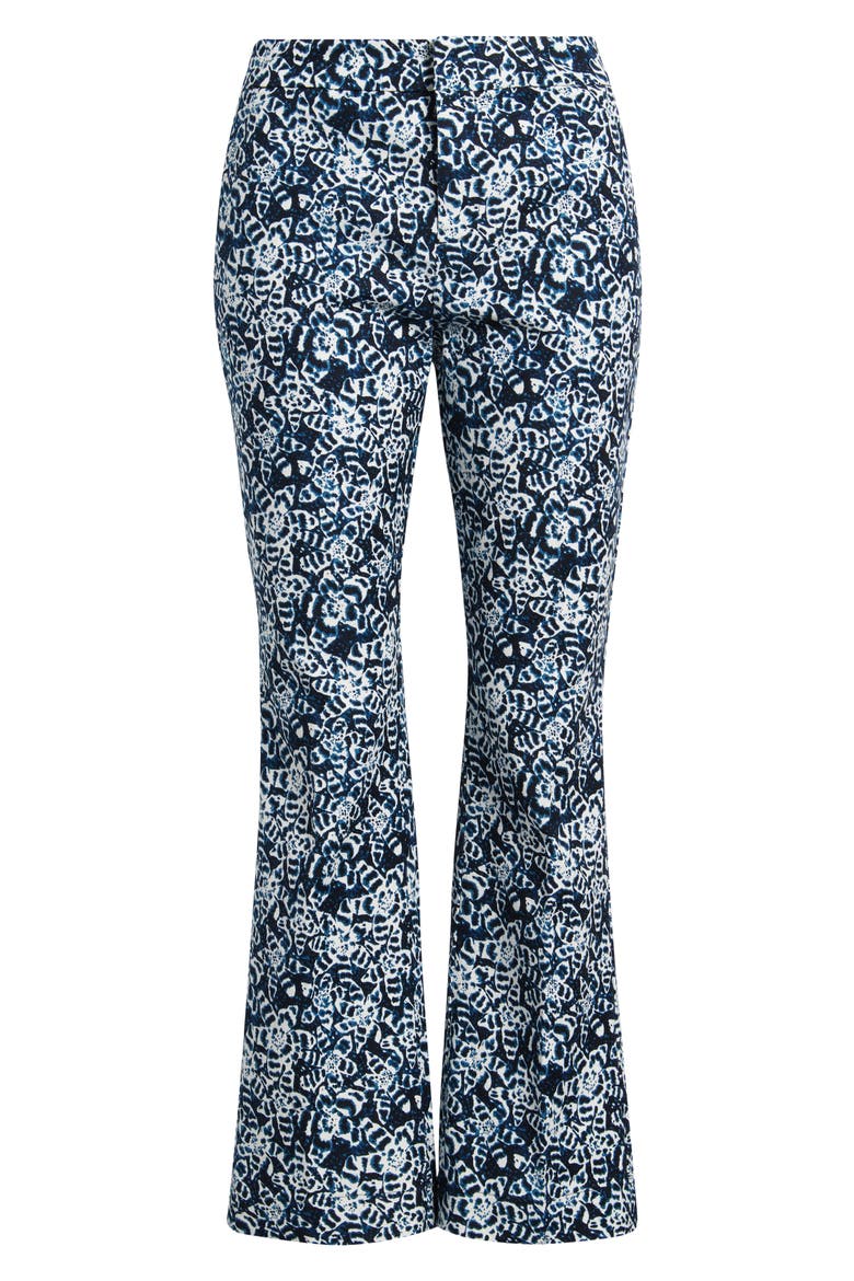 Plaza Shibori Lilies Stretch Cotton Boot Cut Pants, Alternate, color, INDIGO MULTI