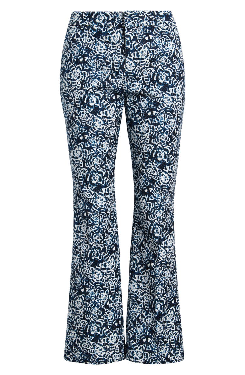 NIC+ZOE Plaza Shibori Lilies Stretch Cotton Boot Cut Pants, Main, color, Indigo Multi