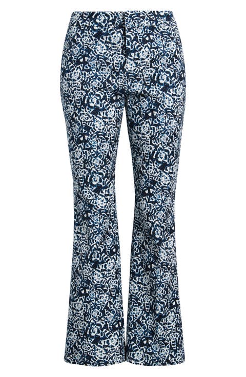 Plaza Shibori Lilies Stretch Cotton Boot Cut Pants