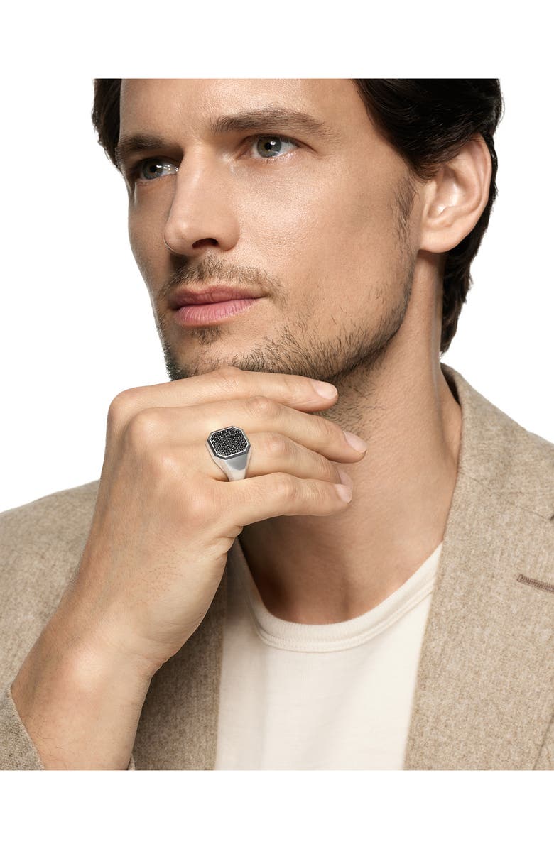 David Yurman Streamline Signet Ring in Sterling Silver with Black Diamonds, 18mm, Alternate, color, Silver