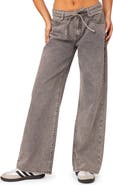 EDIKTED Tie Belt Low Rise Wide Leg Jeans