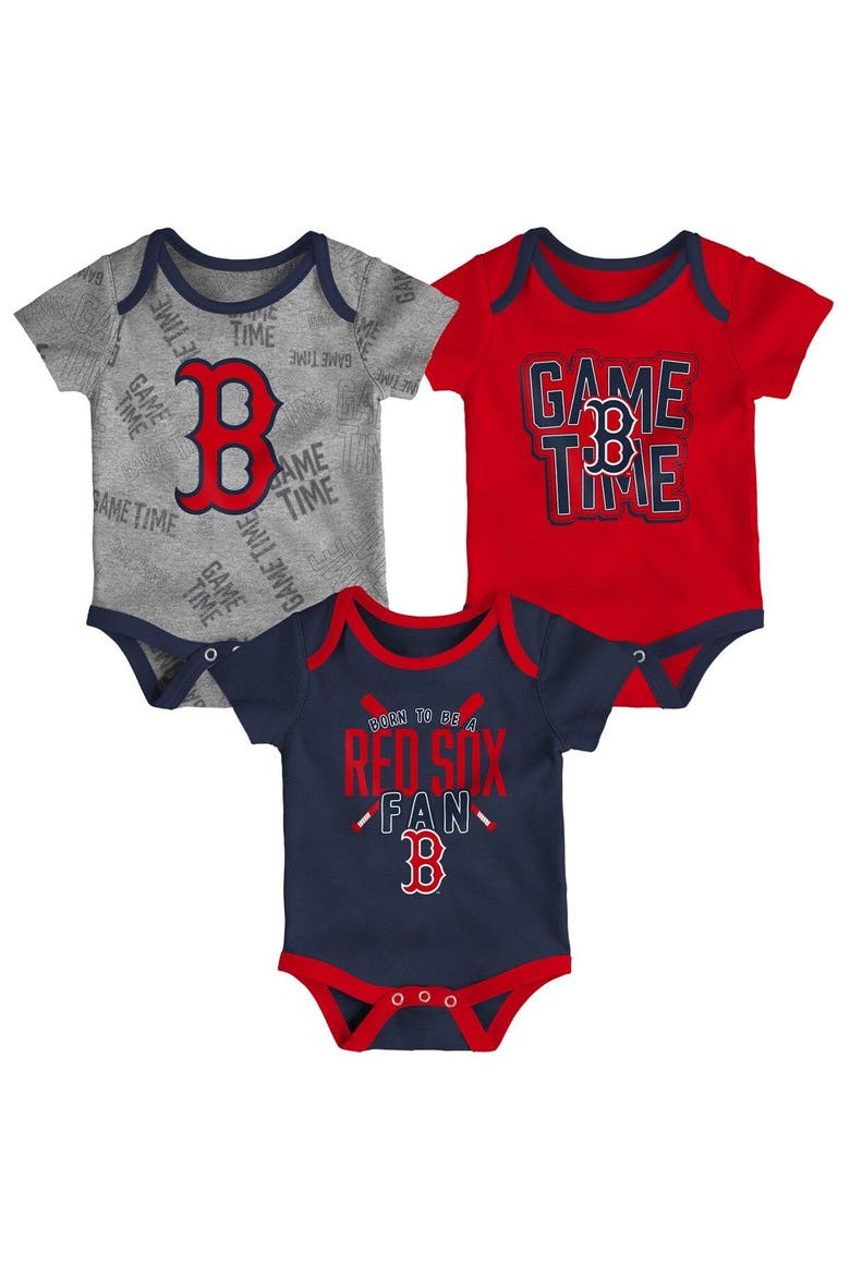 Newborn & Infant Boston Red Sox Navy/Red/Heathered Gray Game Time Three-Piece Bodysuit Set, Main, color, Navy