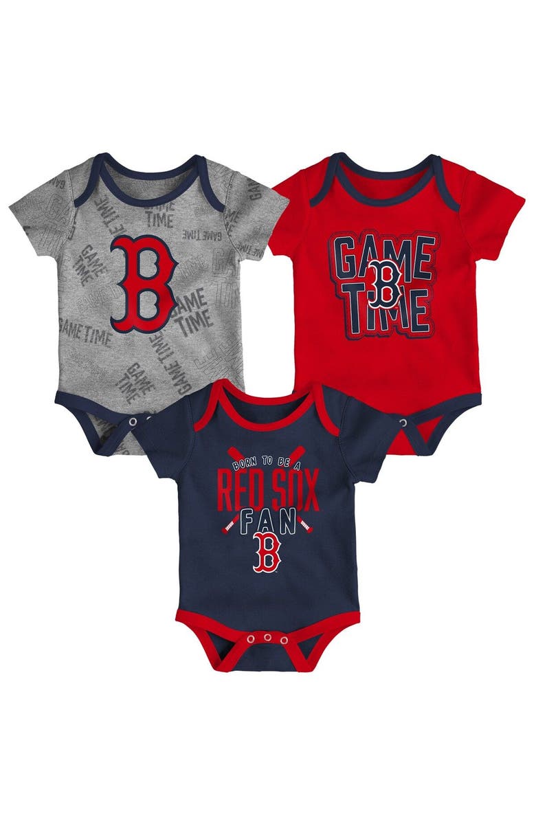 Outerstuff Newborn & Infant Boston Red Sox Navy/Red/Heathered Gray Game Time Three-Piece Bodysuit Set, Main, color, Navy