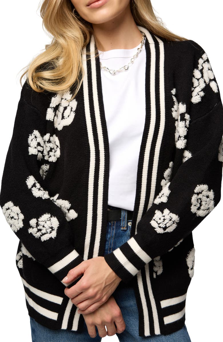SAACHI Abstract Rose Cardigan, Alternate, color, Black