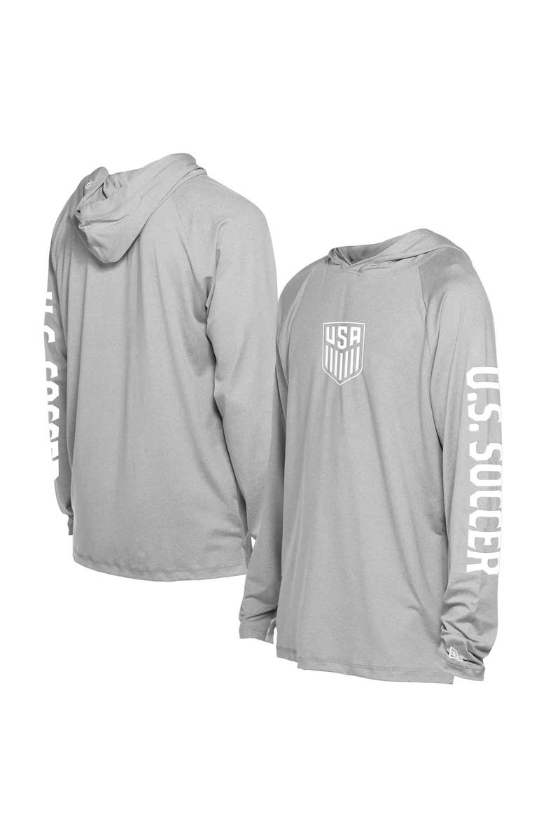 5TH AND OCEAN BY NEW ERA Men's 5th & Ocean by New Era Gray USMNT Adventure Raglan Long Sleeve Hooded T-Shirt, Main, color, Gray