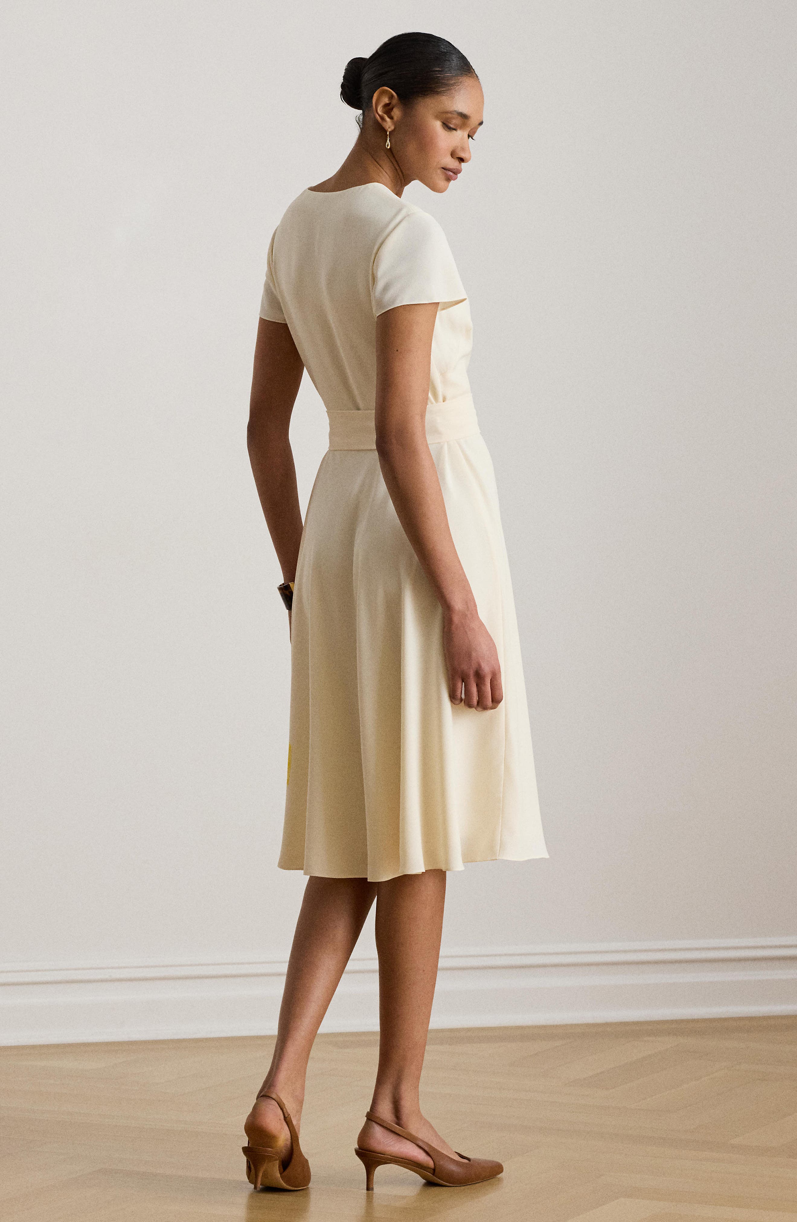 belted georgette short-sleeve dress Wine KarenMillen Belted Georgette Pleat Woven Mini Dress