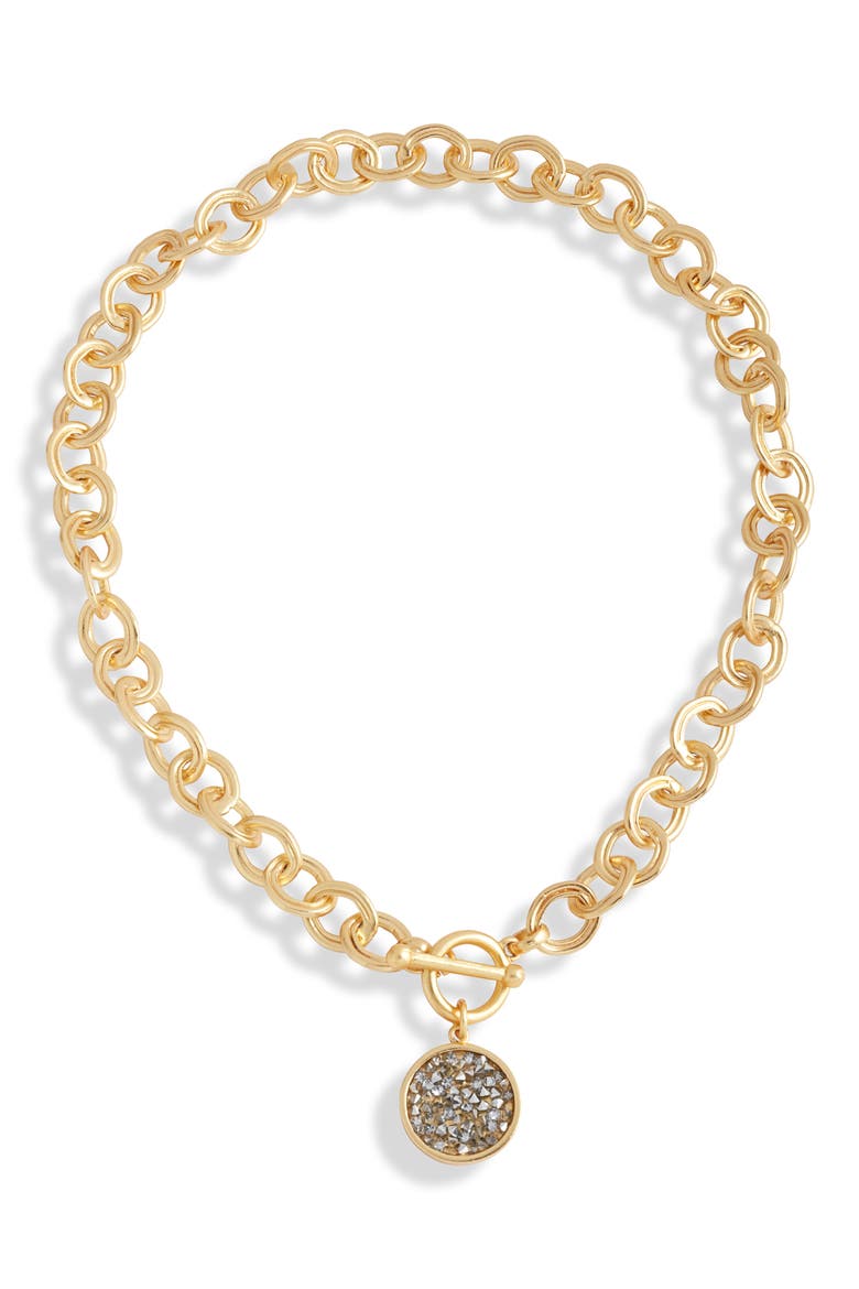 Pavé Cubic Zirconia Coin Pendant Necklace, Main, color, GOLD