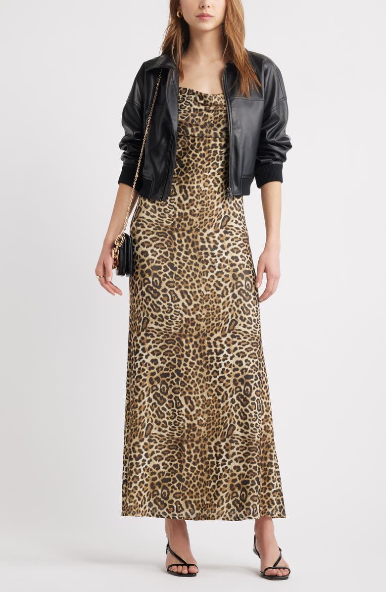 Open Edit Print Mesh Maxi Dress, Alternate, color, Beige Gold- Brown Leopard