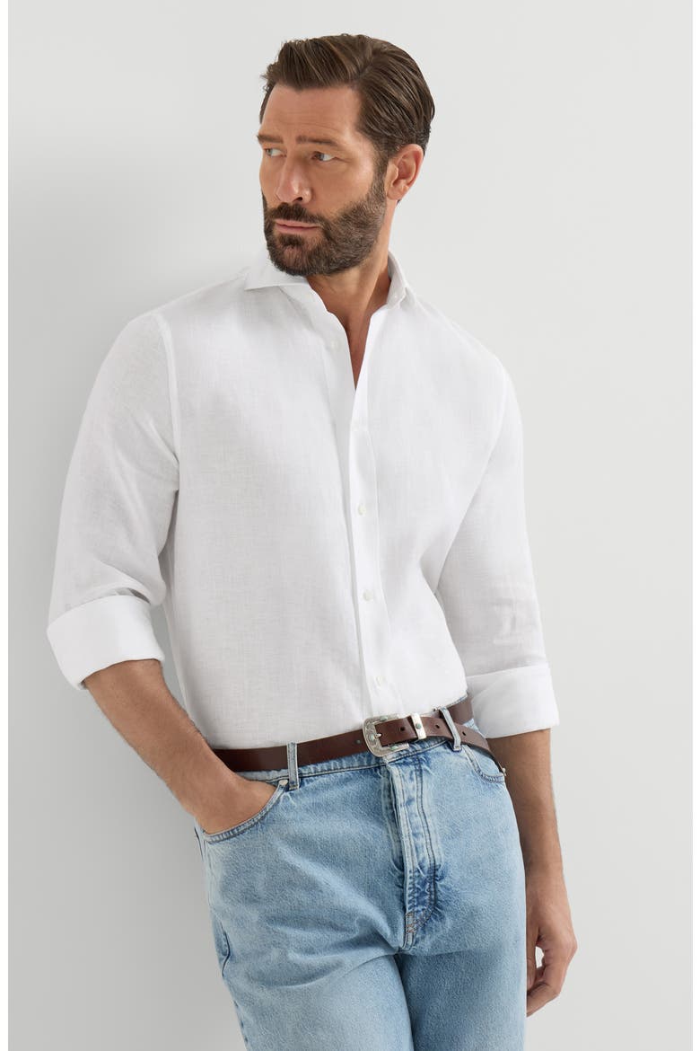 Linen shirt with spread collar, Alternate, color, White