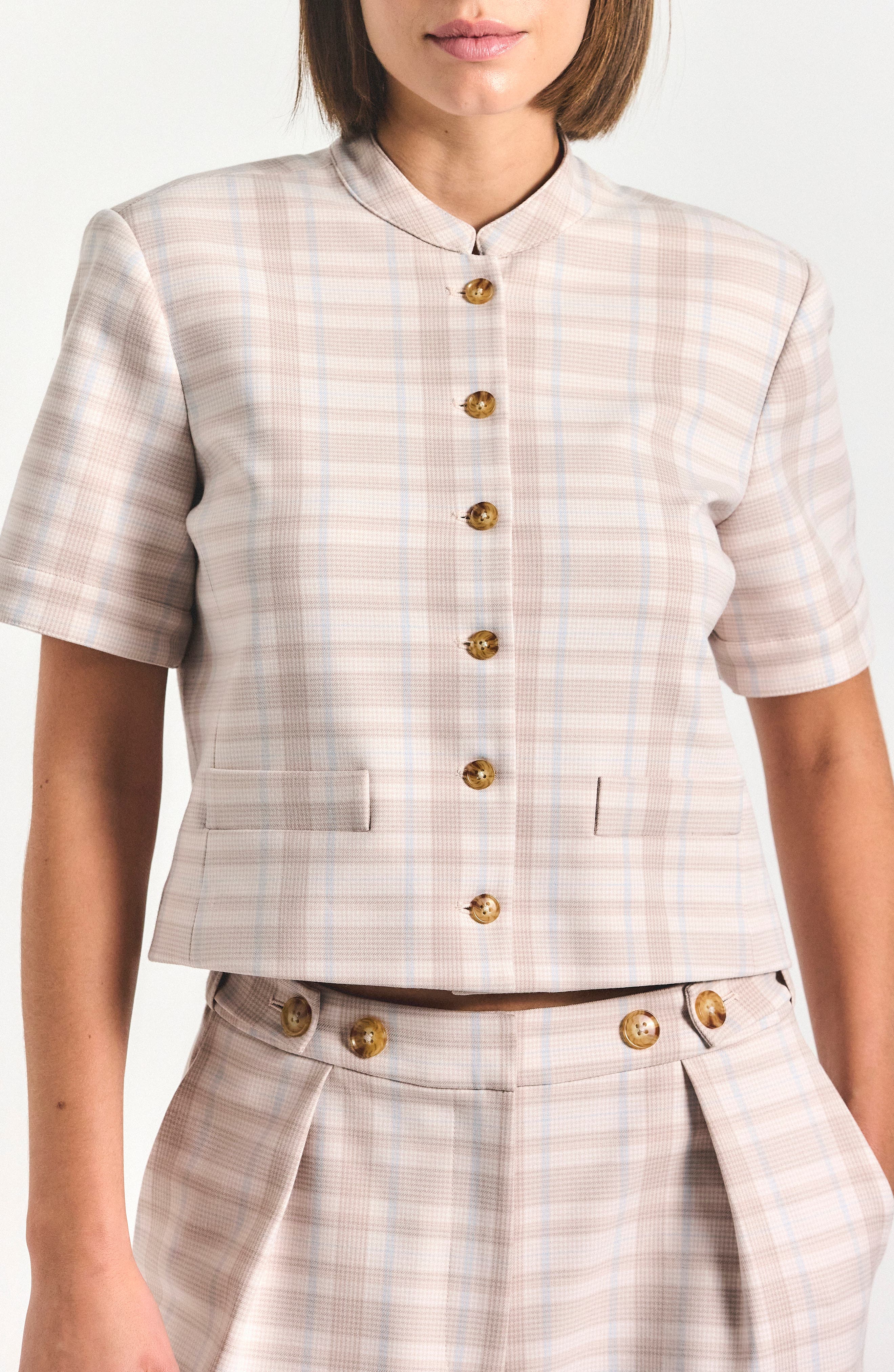 Derek Lam 10 Crosby Grace Plaid Short Sleeve Jacket