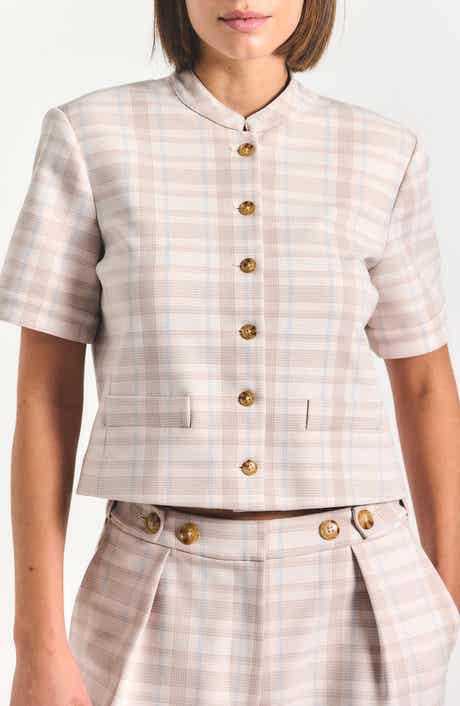 Derek Lam 10 Crosby Grace Plaid Short Sleeve Jacket