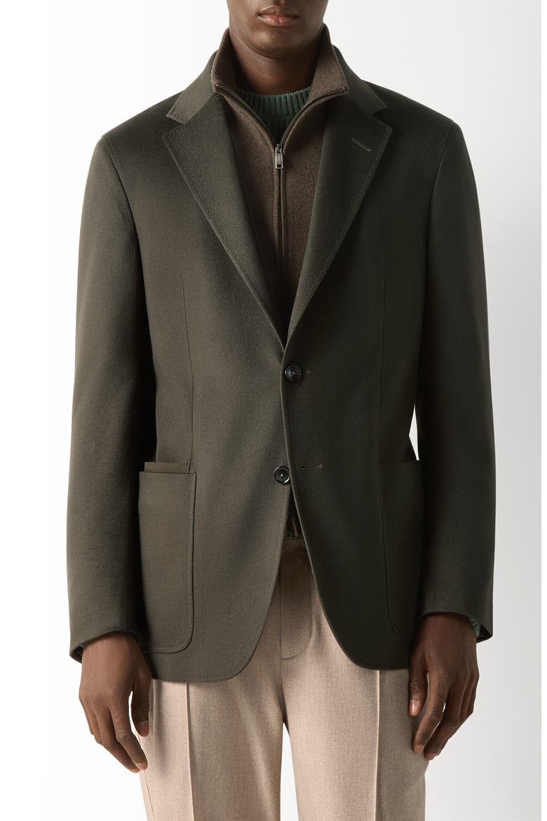 Oasi Cashmere Sport Coat with Detachable Bib, Main, color, DARK OLIVE GREEN
