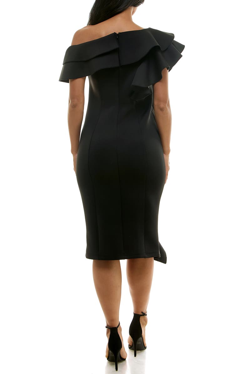 Nina Leonard Ruffle One-Shoulder Scuba Knit Sheath Dress, Alternate, color, Black