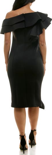 Ruffle One-Shoulder Scuba Knit Sheath Dress