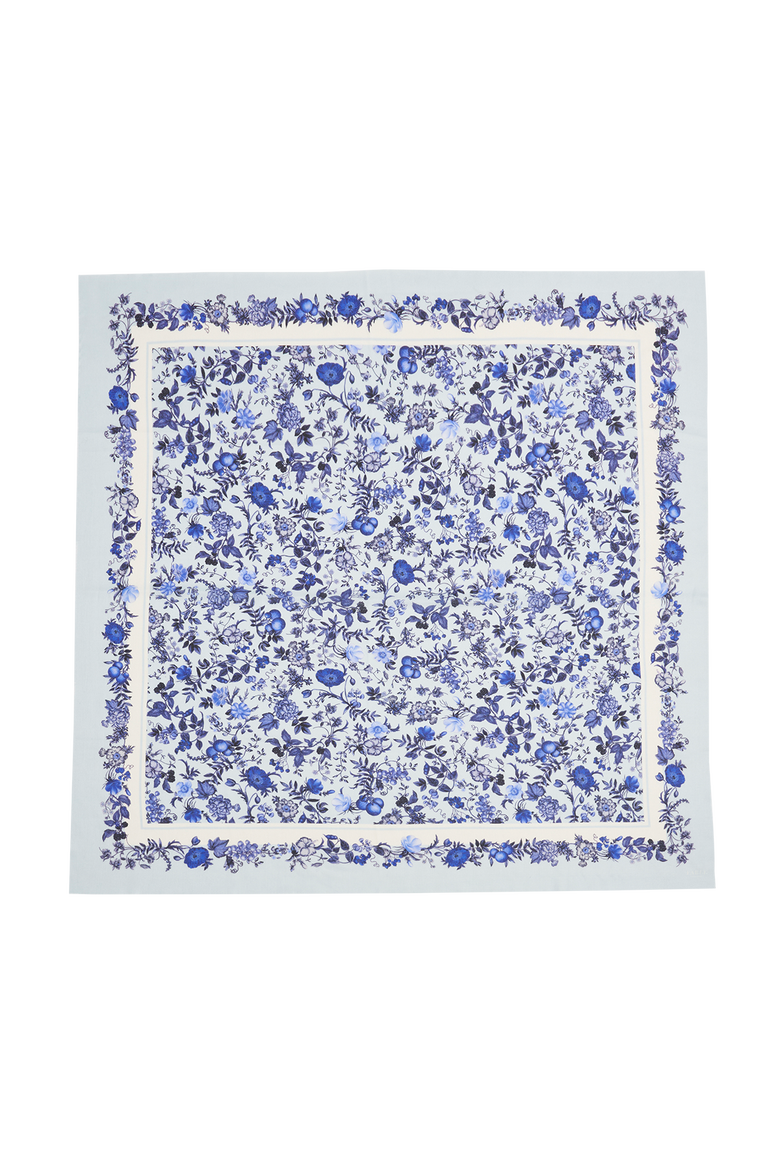Ditsy Blue Folk Square Scarf, Main, color, Blue Hues