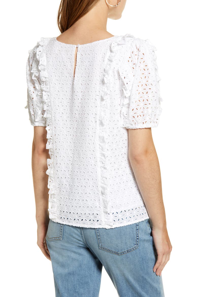 Ruffle Detail Cotton Eyelet Blouse, Alternate, color, WHITE