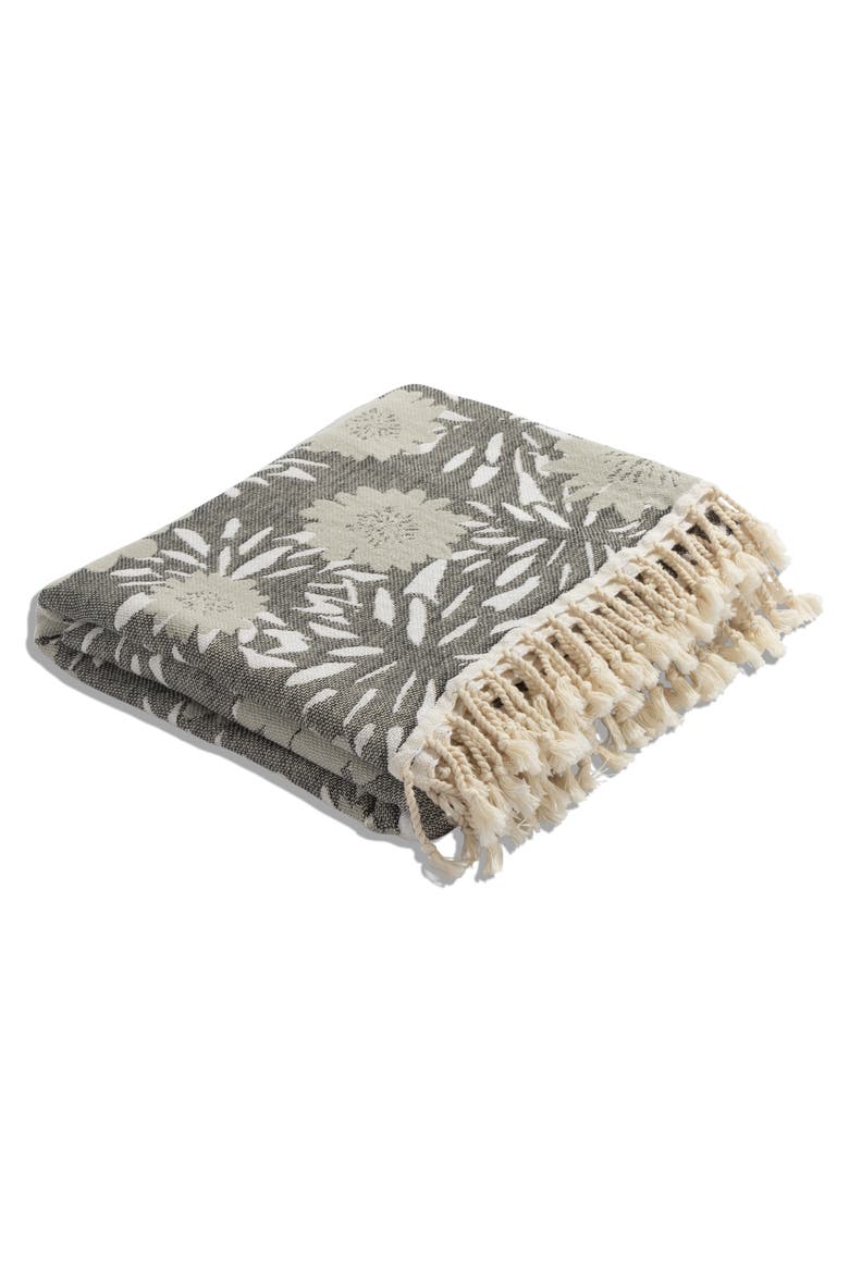 Flower Pop Organic Cotton Medium Weight Throw Blanket, Alternate, color, Black with Grey Flowers