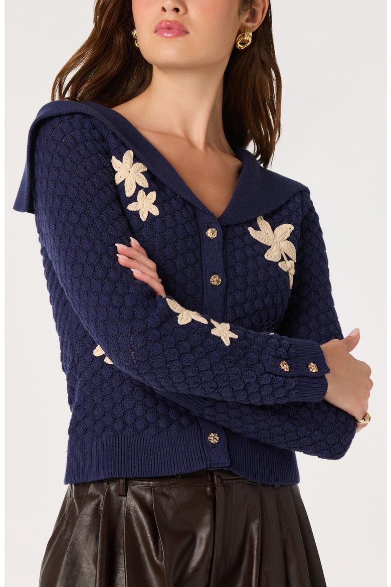 Analissa Floral Appliqué Cardigan, Alternate, color, NAVY