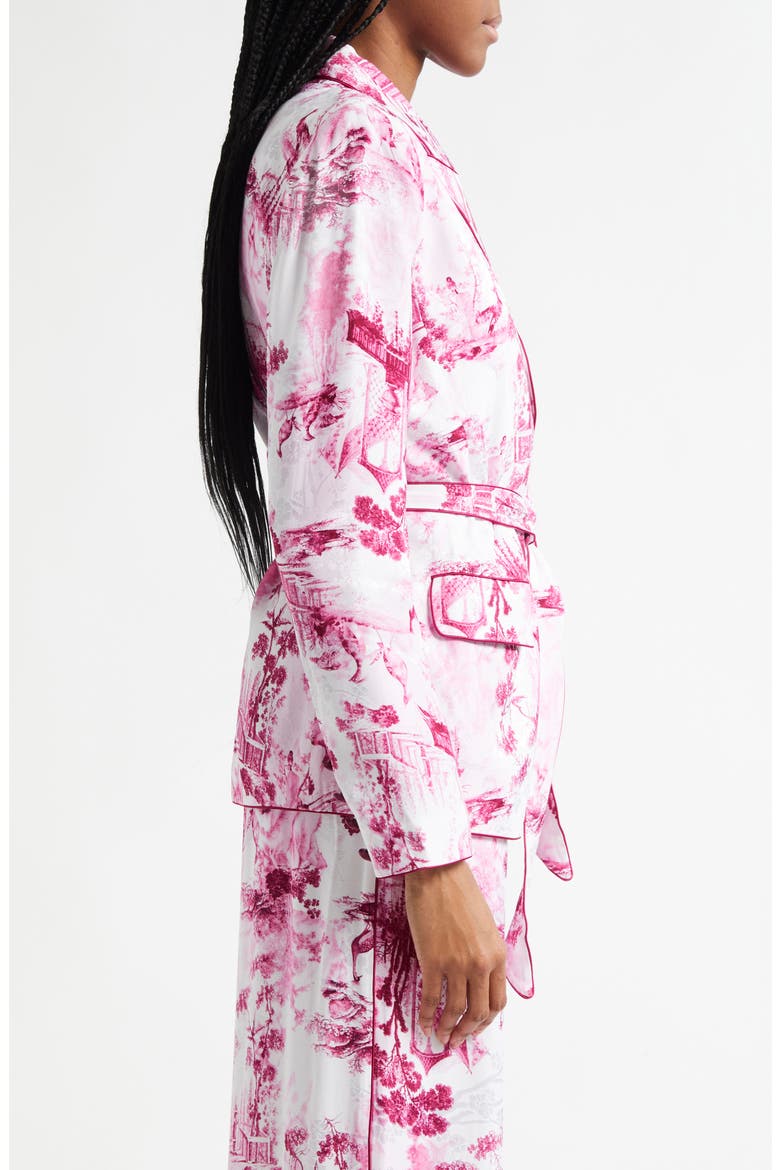 Jordana Tie Waist Blazer, Alternate, color, WHITE/ PINK PORCELAIN TOILE