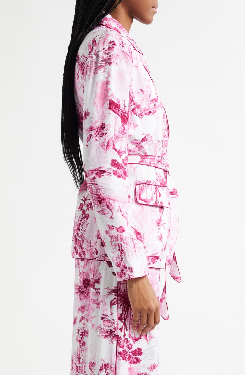 L'AGENCE Jordana Tie Waist Blazer, Alternate, color, White/ Pink Porcelain Toile