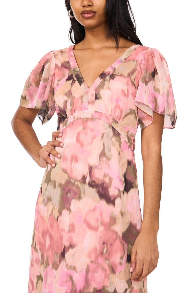 Halogen<sup>®</sup> Floral Flutter Sleeve Empire Waist Maxi Dress, Alternate, color, 