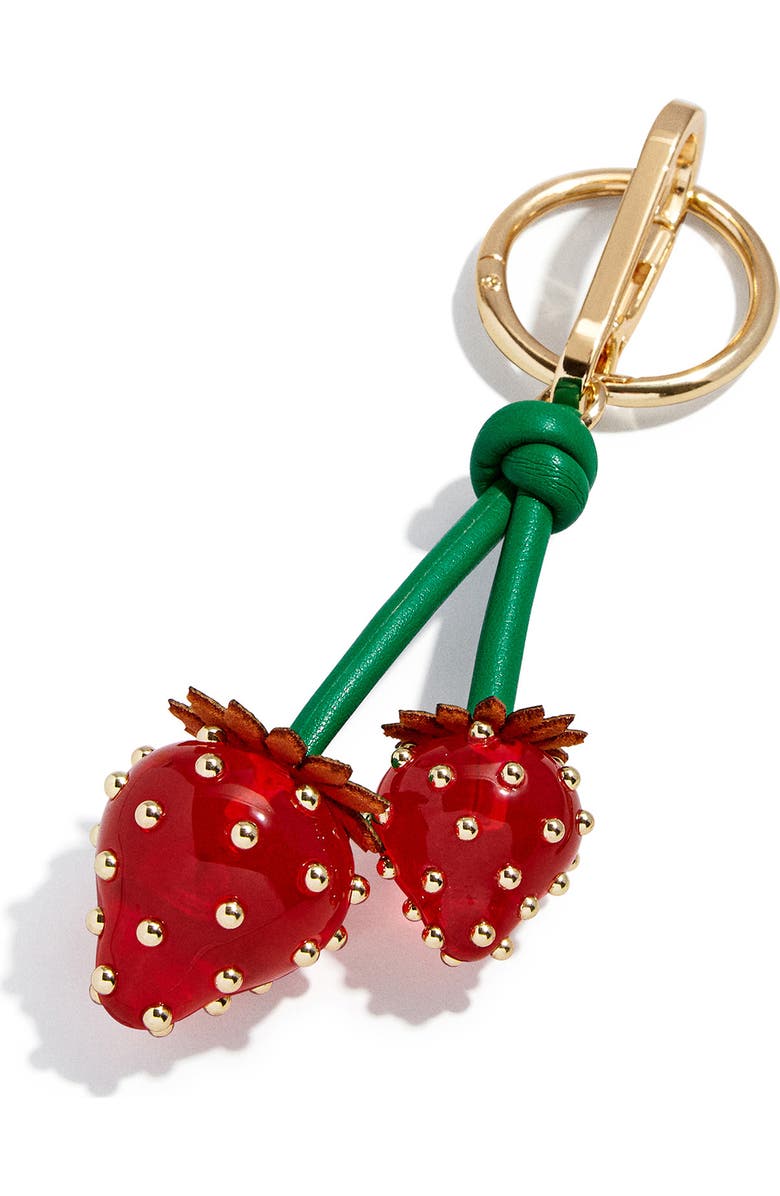 BaubleBar Berry Sweet Strawberry Bag Charm, Main, color, Red