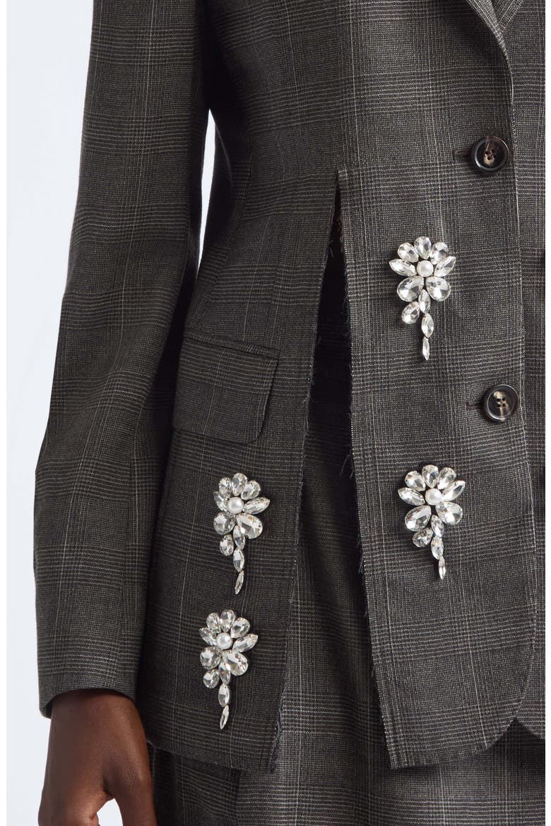 Embellished Wool Blend Blazer, Alternate, color, PEAT/ PEARL/ CLEAR