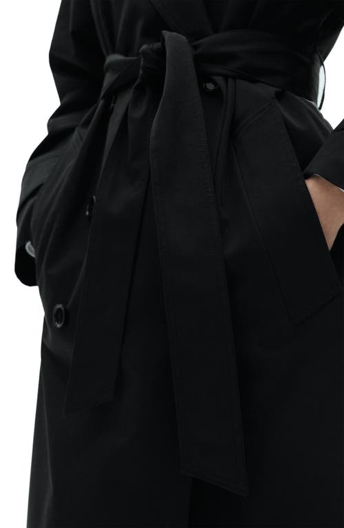 Mango Oversize Tie Waist Double Breasted Trench Coat In Black